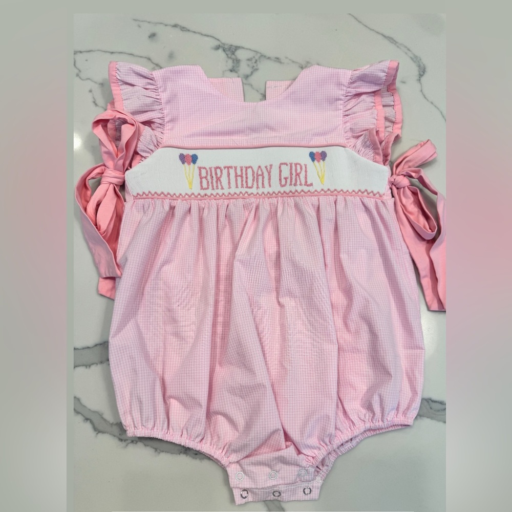 Birthday Girl Smocked Romper Stitchy Fish